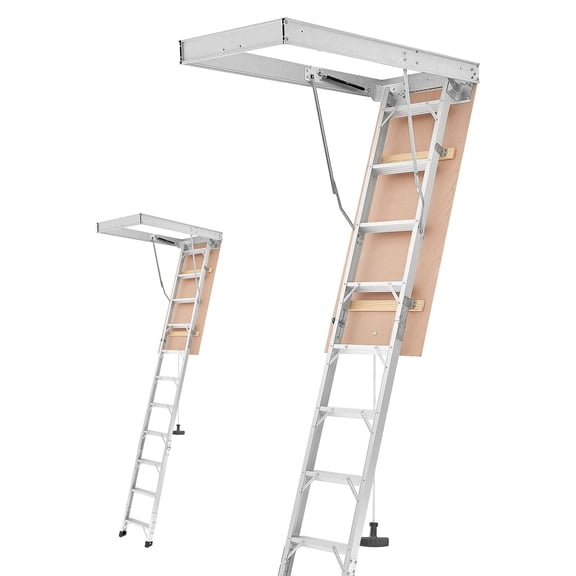 VEVOR Aluminum Attic Ladder, Fits 9.8'-10.3'/7.66'-9.8' Ceiling Height, 54" x 22.5" Opening, 375 lbs Load Capacity, Multi-Purpose Foldable Lightweight and Portable Attic Stairs for Convenient Access