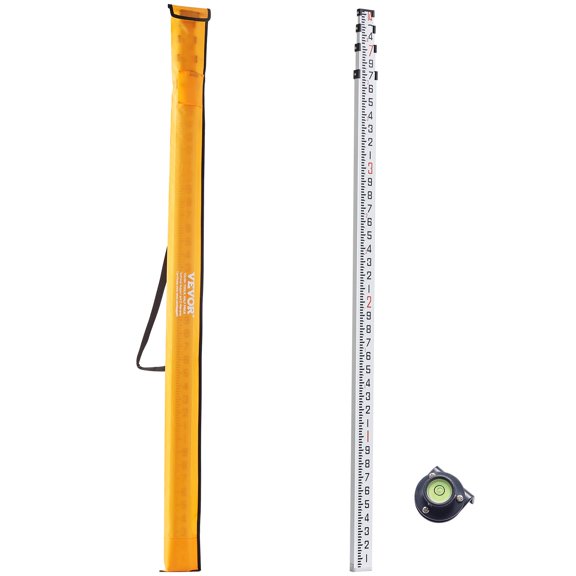 VEVOR Aluminum Grade Rod, 14-Feet/10ths 6 Sections Telescopic Measuring Rod,Double-Sided Scale 1/10 ft Leveling Rod Stick,Aluminum Alloy Survey Rod w/ Bubble Level&Carrying Bag for Houses,Walls,Floor