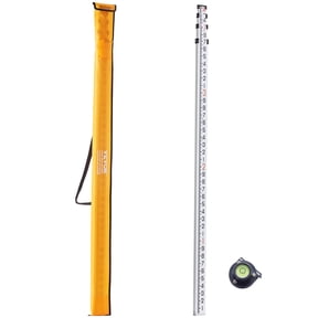 VEVOR Aluminum Grade Rod,14-Feet/10ths 6 Sections Telescopic Measuring Rod,Double-Sided Scale 1/10 ft Leveling Rod Stick,Aluminum Alloy Survey Rod w/ Bubble Level&Carrying Bag for Houses,Walls,Floors