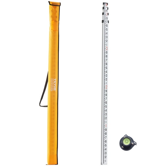 VEVOR Aluminum Grade Rod,14-Feet/10ths 6 Sections Telescopic Measuring Rod,Double-Sided Scale 1/10 ft Leveling Rod Stick,Aluminum Alloy Survey Rod w/ Bubble Level&Carrying Bag for Houses,Walls,Floors