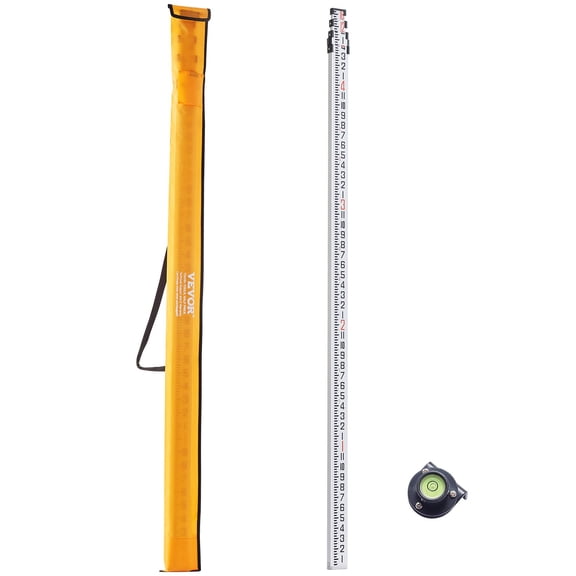 VEVOR Aluminum Grade Rod, 16-Feet/8ths 4 Sections Telescopic Measuring Rod,Double-Sided Scale 1/8in Leveling Rod Stick,Aluminum Alloy Survey Rod with Bubble Level &Carrying Bag for Houses,Walls,Floor