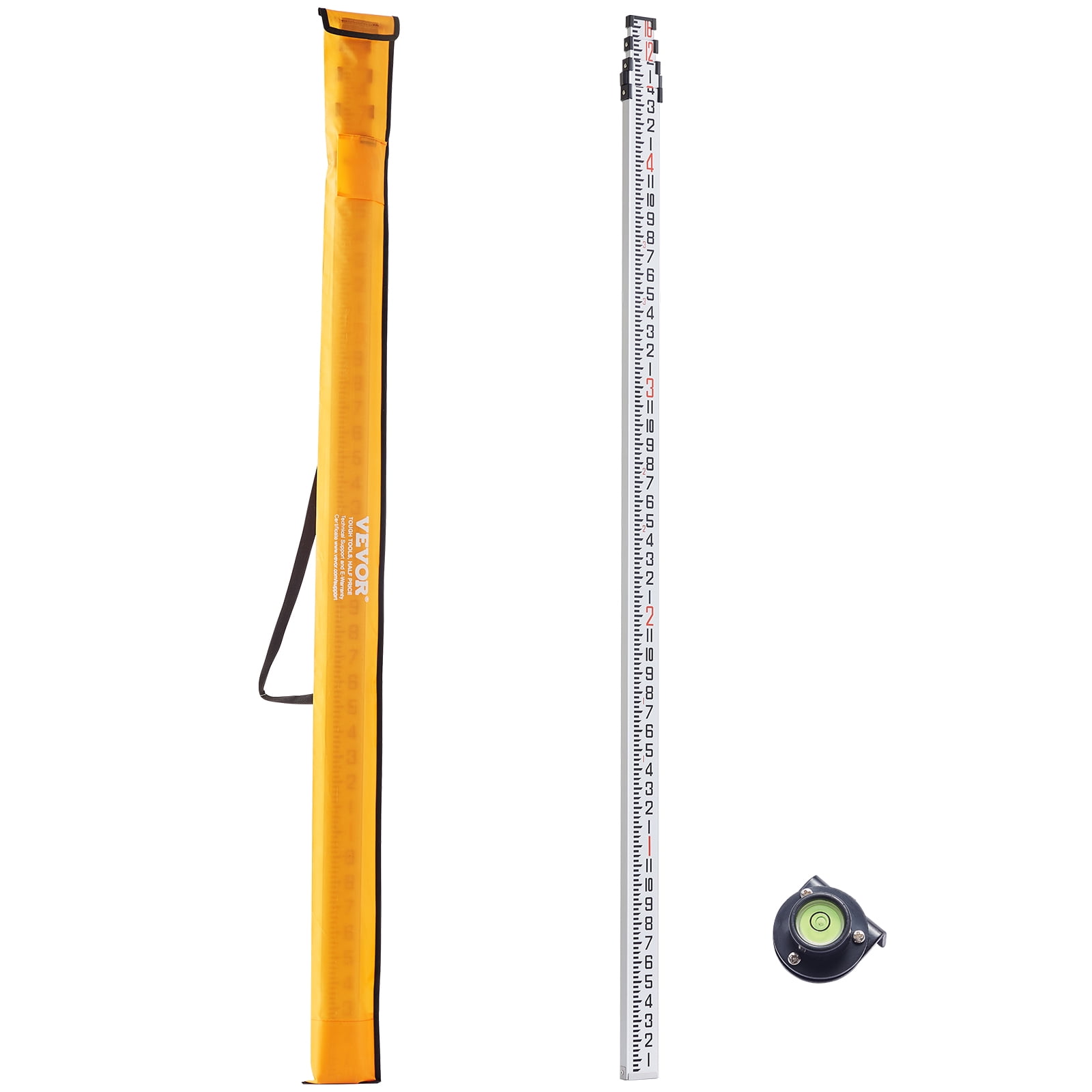VEVOR Aluminum Grade Rod,16-Feet/8ths 4 Sections Telescopic Measuring Rod,Double-Sided Scale 1/8in Leveling Rod Stick,Aluminum Alloy Survey Rod with Bubble Level &Carrying Bag for Houses,Walls,Floors