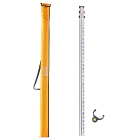 VEVOR Aluminum Grade Rod,9-Feet/10ths 3 Sections Telescopic Measuring Rod,Double-Sided Scale 1/10ft Leveling Rod Stick,Aluminum Alloy Survey Rod with Bubble Level&Carrying Bag for Houses,Walls,Floors