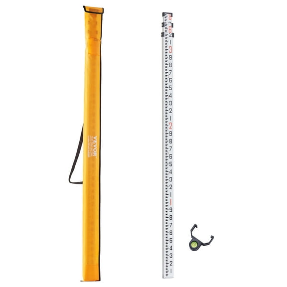 VEVOR Aluminum Grade Rod,9-Feet/10ths 3 Sections Telescopic Measuring Rod,Double-Sided Scale 1/10ft Leveling Rod Stick,Aluminum Alloy Survey Rod with Bubble Level&Carrying Bag for Houses,Walls,Floors