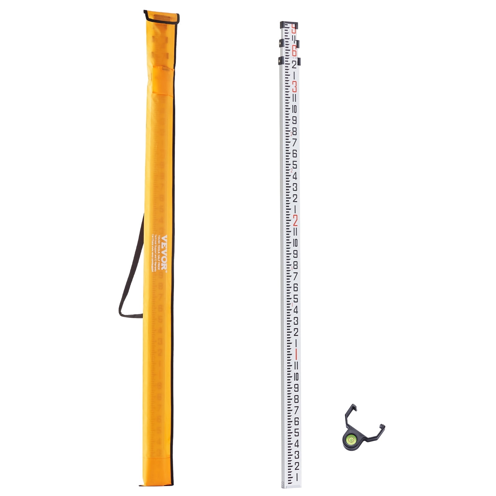 VEVOR Aluminum Grade Rod,9-Feet/8ths 3 Sections Telescopic Measuring Rod,Double-Sided Scale 1/8in Leveling Rod Stick,Aluminum Alloy Survey Rod with Bubble Level &Carrying Bag for Houses,Walls,Floors