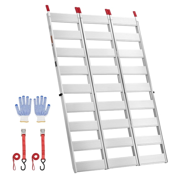 VEVOR Aluminum Trailer Ramps, 76 x 50 in Tri-Folding Truck Ramps with Straps & Non-Slip Rubber Fingers, 1500LBS Capacity ATV Loading Ramps for Pickup Trucks, Motorcycles, Lawn Mowers, Tractors, Carts