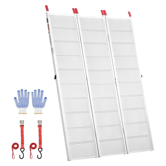 VEVOR Aluminum Trailer Ramps, 76 x 54 in Tri-Folding Truck Ramps with Straps & Non-Slip Rubber Fingers, 1500LBS Capacity ATV Loading Ramps for Pickup Trucks, Motorcycles, Lawn Mowers, Tractors, Carts