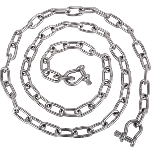 VEVOR Anchor Chain, 6' x 5/16" Stainless Steel Chain, 3/8" Anchor Chain Shackle, 7120lbs Anchor Lead Chain Breaking Load, 9460lbs Anchor Chain Shackle Breaking Load, Anchor Chain for Small Boats