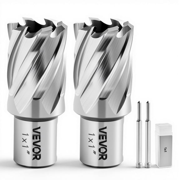 VEVOR Annular Cutter Set, 4 pcs Weldon Shank Mag Drill Bits Kit, 1" Cutting Depth, 1" Cutting Diameter, HSS, 2 Drill Bits with 2 Pilot Pins and Plastic Cases, for Magnetic Drills, Steel, Aluminum
