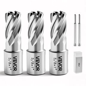 VEVOR Annular Cutter Set, 5 pcs Weldon Shank Mag Drill Bits Kit, 1" Cutting Depth, 5/8" Cutting Diameter, HSS, 3 Drill Bits with 2 Pilot Pins and 3 Plastic Cases, for Magnetic Drills, Steel, Aluminum
