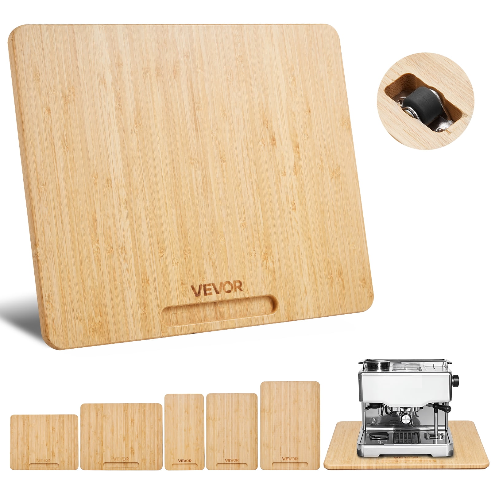 VEVOR Appliance Slider, Medium 13 x 16-inch, Rolling Sliding Tray with Rubber Wheels & Hollow Handle, Easy to Clean, Appliance Rolling Tray for Coffee Maker, Kitchen Countertop, Natural Wood