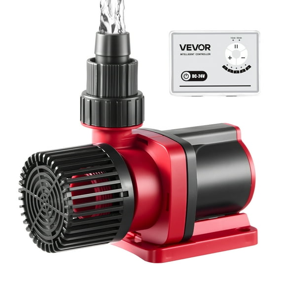 VEVOR Aquarium 24V DC Water Pump, 100W, 2642 GPH Marine Wavemaker Return Pump with Controller, Adjustable Flow, Feed Mode, 19.7 ft Max Lift, for Saltwater Freshwater Fish Tank Sump Pond Circulation