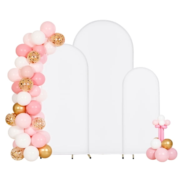 VEVOR Arch Backdrop Stand, Set of 3, 6/5/4 ft, Stable Structure, Easy Assembly, Gold Metal Arch Backdrop Stand with Cover, for Wedding, Birthday Party, Graduation, Celebration,and Ceremony Decoration