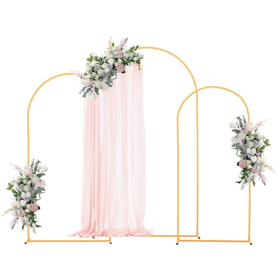 VEVOR Arch Backdrop Stand, Set of 3, 7.2/6.6/6 ft, Stable Structure, Easy Assembly, Gold Metal Arch Backdrop Stand for Wedding, Birthday Party, Graduation, Holiday Celebration,and Ceremony Decoration