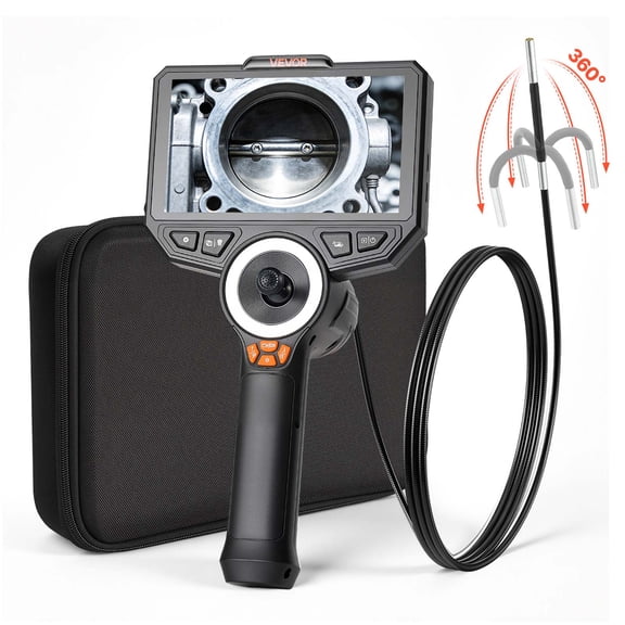 VEVOR Articulating Borescope with 0.15" Ultra Slim Lens, 4-Way 360 Articulated Endoscope Camera with Light, 6" HD IPS Screen, 8X Zoom, 7000mAh Inspection Camera for Auto & Tight Mechanical Spaces