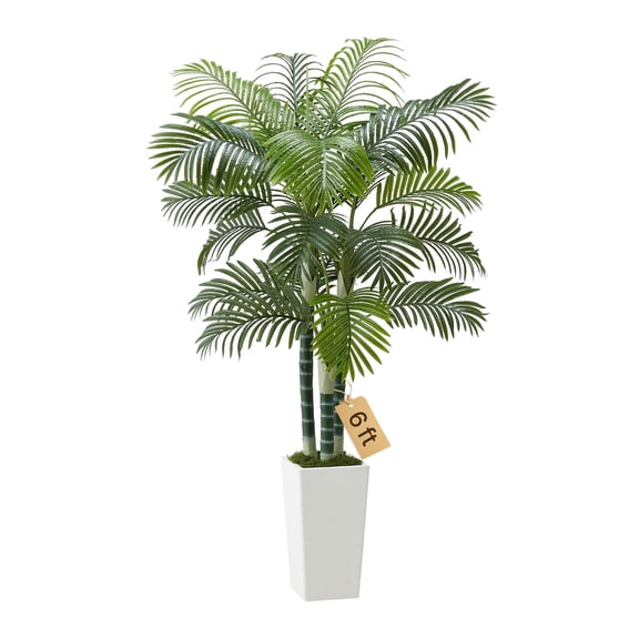 VEVOR Artificial Areca Palm Tree 6 ft, Fake Palm Tropical Plants with White Tall Planter, Faux Floor Silk Plant in Pot, Large Trees for Home Office Living Room Decor House Warming, Indoor Outdoor