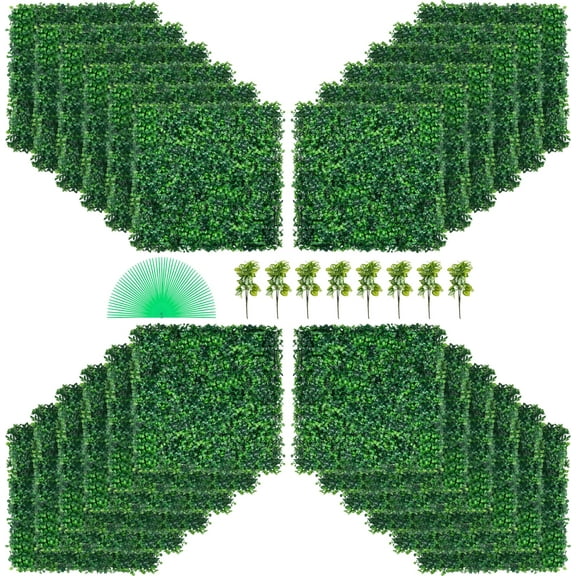 VEVOR Artificial Boxwood Panel UV 24pcs Boxwood Hedge Wall Panels Artificial Grass Backdrop Wall 20" X 20" 4 cm Green Grass Wall Fake Hedge for Decor Indoor Outdoor Garden Backyard