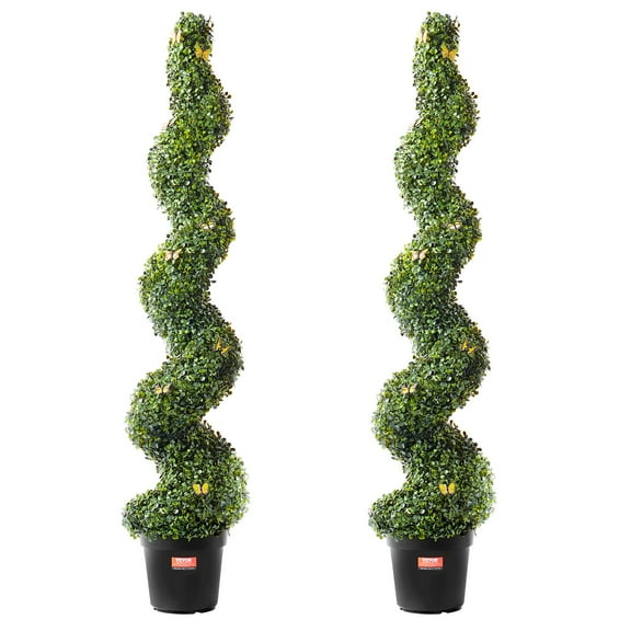 VEVOR Artificial Boxwood Topiary Tree, 60 inch Tall (2 Pieces), Spiral Faux Topiary Trees, Faux Plant w/ Extra Leaves & Pot & Small Decoration, UV Rated Greenery Set for Home Decor Indoor/Outdoor