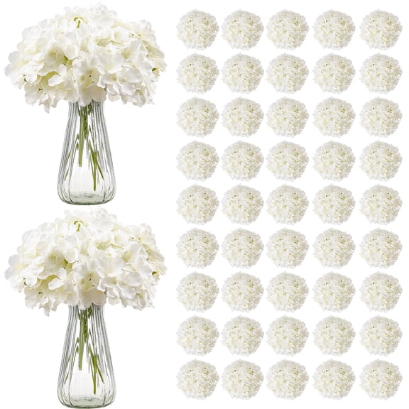 VEVOR Artificial Flowers, 105 pcs Real Looking White Silk Fake Hydrangea Bulk, White Faux Bridal Shower with Stems for DIY Wedding Bouquets, Home Centerpieces Arrangements, Party Tables Decorations