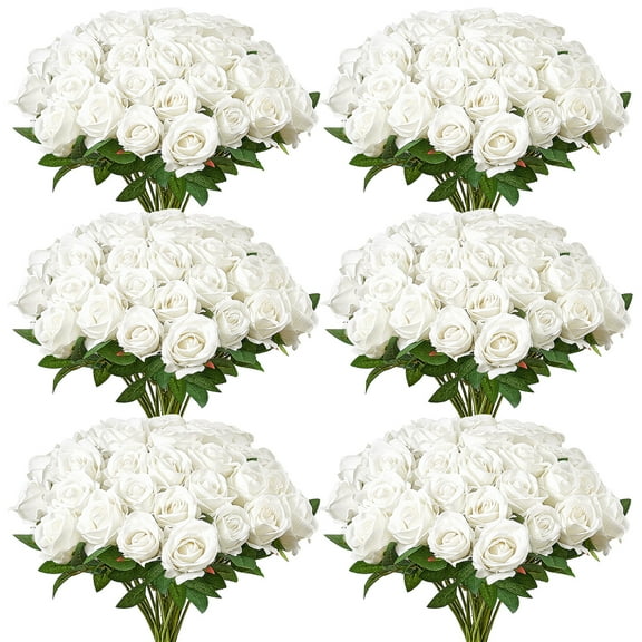 VEVOR Artificial Flowers, 120 pcs Real Looking White Foam Fake Roses Bulk, White Faux Bridal Shower with Stems for DIY Wedding Bouquets, Home Centerpieces Arrangements, Party Tables Decorations