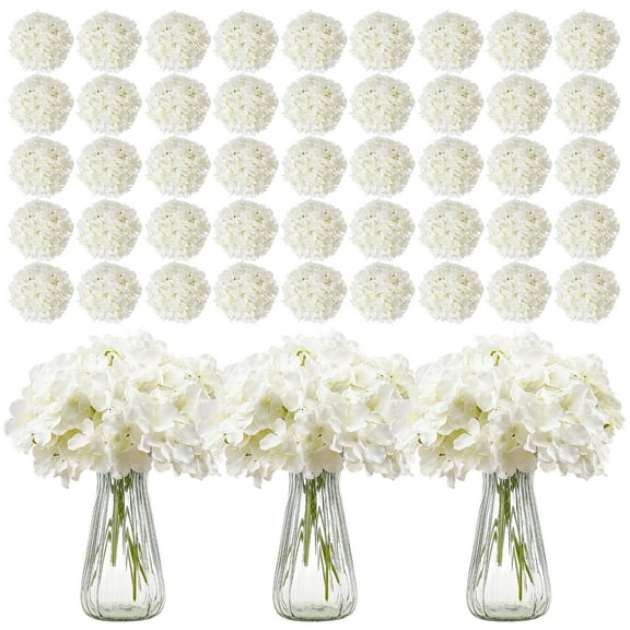 VEVOR Artificial Flowers, 305 pcs Real Looking White Silk Fake Hydrangea Bulk, White Faux Bridal Shower with Stems for DIY Wedding Bouquets, Home Centerpieces Arrangements, Party Tables Decorations