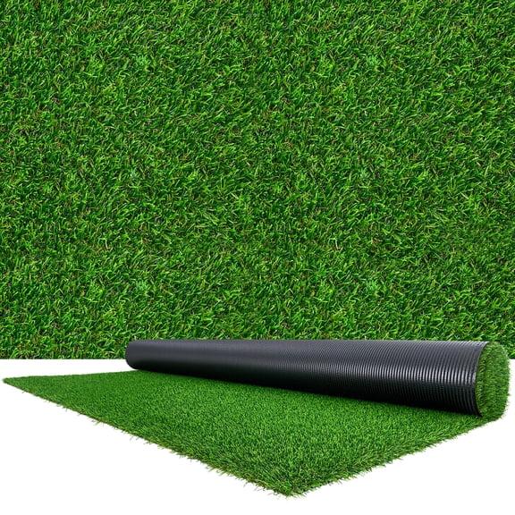 VEVOR Artificial Grass, 10 x 6.5 ft Fake Grass Turf Rug, 1.38 in Pile Height Realistic Synthetic Lawn Carpet Roll Mat, Easy Clean Drainage Holes for Patio, Garden, Balcony, Outdoor Indoor Decor,Green