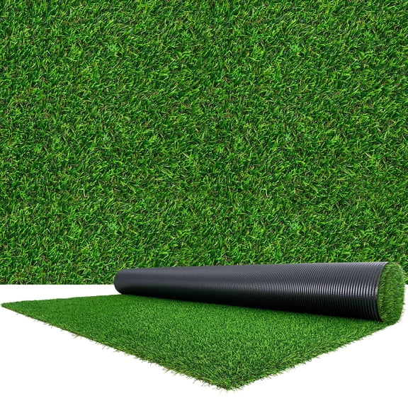 VEVOR Artificial Grass, 15 x 7 ft Fake Grass Turf Rug, 1.38 in Pile Height Realistic Synthetic Lawn Carpet Roll Mat, Easy Clean Drainage Holes for Patio, Garden, Balcony, Outdoor Indoor Decor, Green
