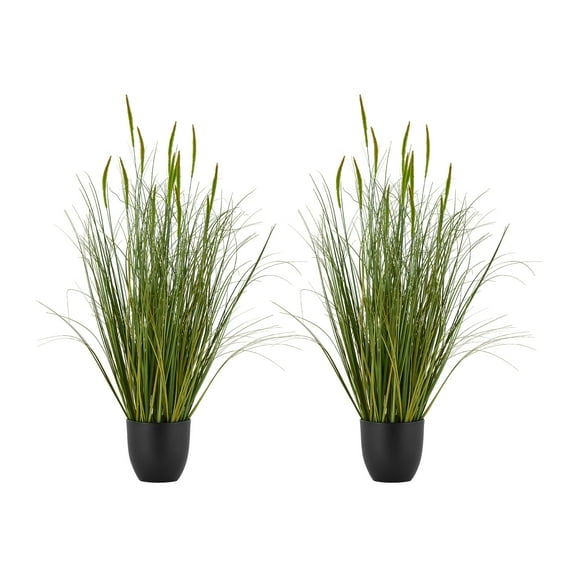 VEVOR Artificial Grass Plant, 2 Pack 35 inch Cattail Grass in Pot, Premium PVC Faux Fake Greenery Shrubs Plant for Indoor Outdoor House Home Garden Office Room Décor, Housewarming, Green