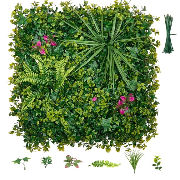 VEVOR Artificial Plant Wall, 12PCS 20 x 20 in Artificial Boxwood Panels, Greenery Backdrop Privacy Hedge Fence with Sun Protection, Fake Grass Wall Screen for Wedding, Indoor, Outdoor Garden,Backyard