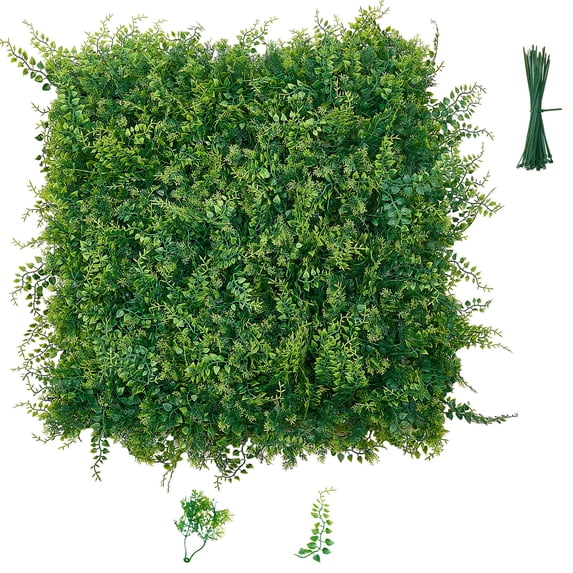VEVOR Artificial Plant Wall, 12PCS 20 x 20 in Artificial Boxwood Panels, Sun Protection Greenery Backdrop Privacy Hedge Fence, Fake Grass Screen for Wedding, Indoor, Outdoor Garden, Backyard