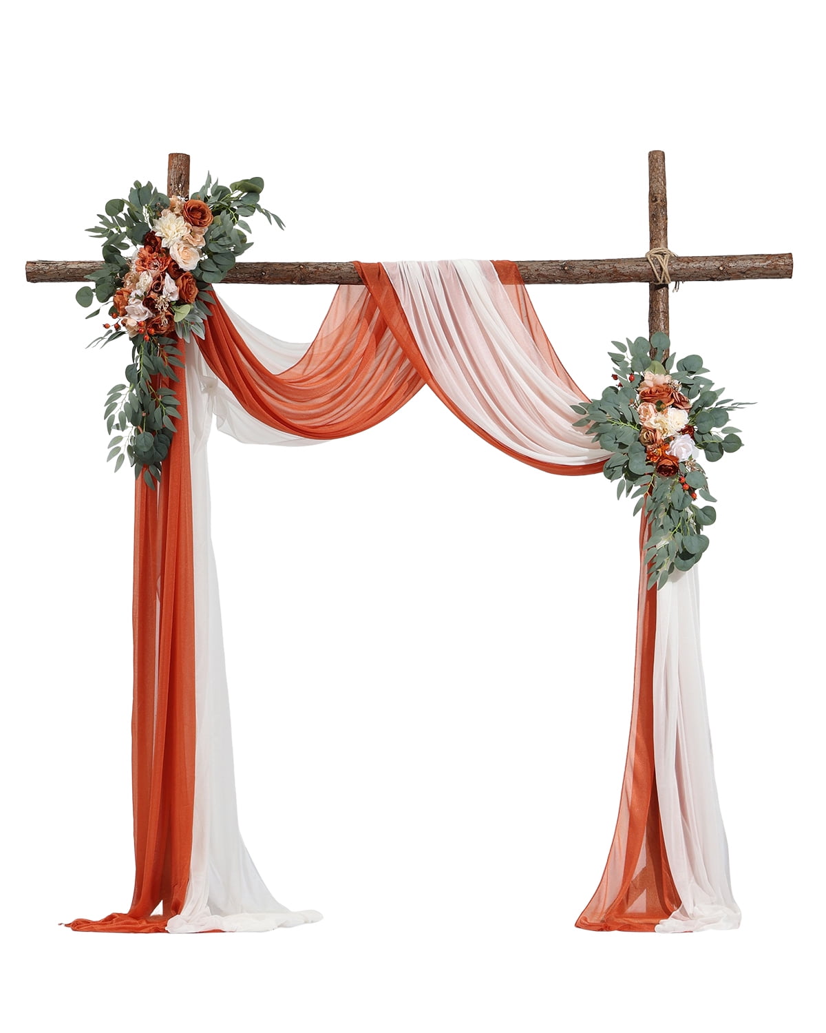 VEVOR Artificial Wedding Arch Flowers Kit, Orange Wedding Arch Flowers with Drapes Kit (Pack of 4) - 2 Pcs Floral Arrangement, 2 Pcs Sheer Drapes, for Ceremony Bouquets Reception Backdrop Decoration