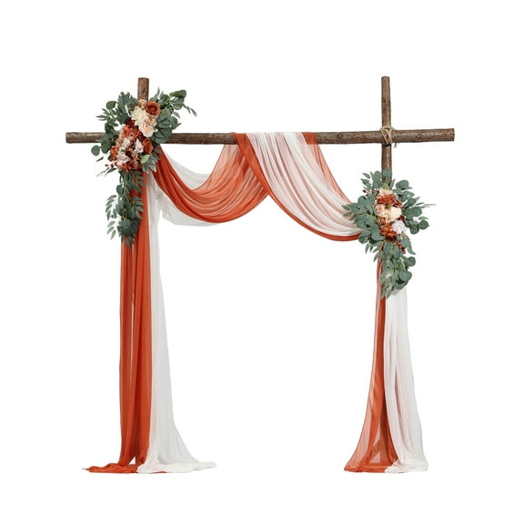 VEVOR Artificial Wedding Arch Flowers Kit, Orange Wedding Arch Flowers with Drapes Kit (Pack of 4) - 2 Pcs Floral Arrangement, 2 Pcs Sheer Drapes, for Ceremony Bouquets Reception Backdrop Decoration