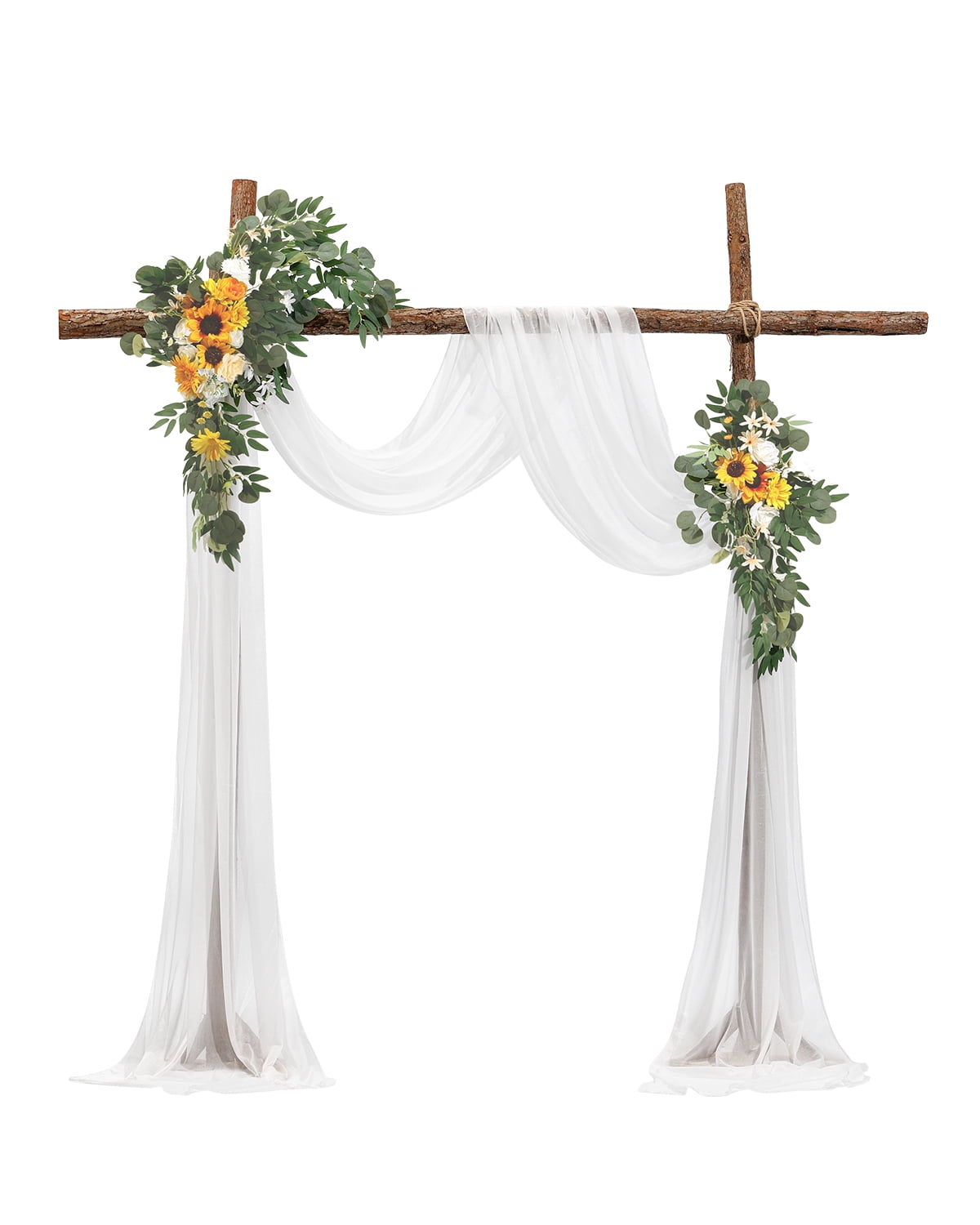 VEVOR Artificial Wedding Arch Flowers Kit, Yellow Wedding Arch Flowers with Drapes Kit (Pack of 3) - 2 Pcs Floral Arrangement, 1 Pcs Sheer Drapes, for Ceremony Bouquets Reception Backdrop Decoration