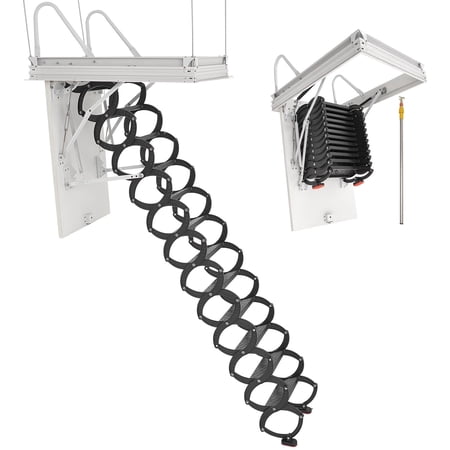 VEVOR Attic Ladder,660LBS/299.4KG Capacity,Fits 9.5 to 10.2 ft Ceiling Height and 39.4 x 27.5 inch Opening Size,Alloy Steel Pull-Down Retractable Ceiling Stair with Pulling Rod for Attic Loft Roof