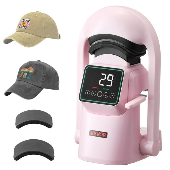 VEVOR Auto Hat Heat Press Machine, with 2pcs Interchangeable Platens, Automatic Open and Release, Touchscreen for Precise Time and Temperature Control, Heat Transfer Printing for Caps, Hats, Pink