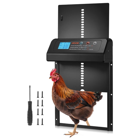 VEVOR Automatic Chicken Coop Door, Battery Powered Chicken Coop Door with Timer & Manual Setting, Anti-Pinch Security, Durable Aluminum Alloy, Auto Chick Run Gate Opener with Waterproof Sealing,Black