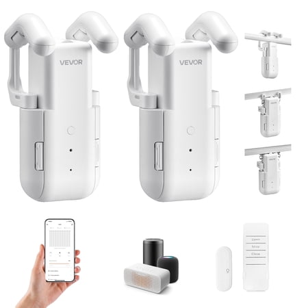 VEVOR Automatic Curtain Opener, 2 Pack, APP and Remote Control,Hub Included, Electric Smart Curtain Opener Compatible with Alexa and Google Home, Timed Opening and Closing, for Roman Rods, U/I Rails