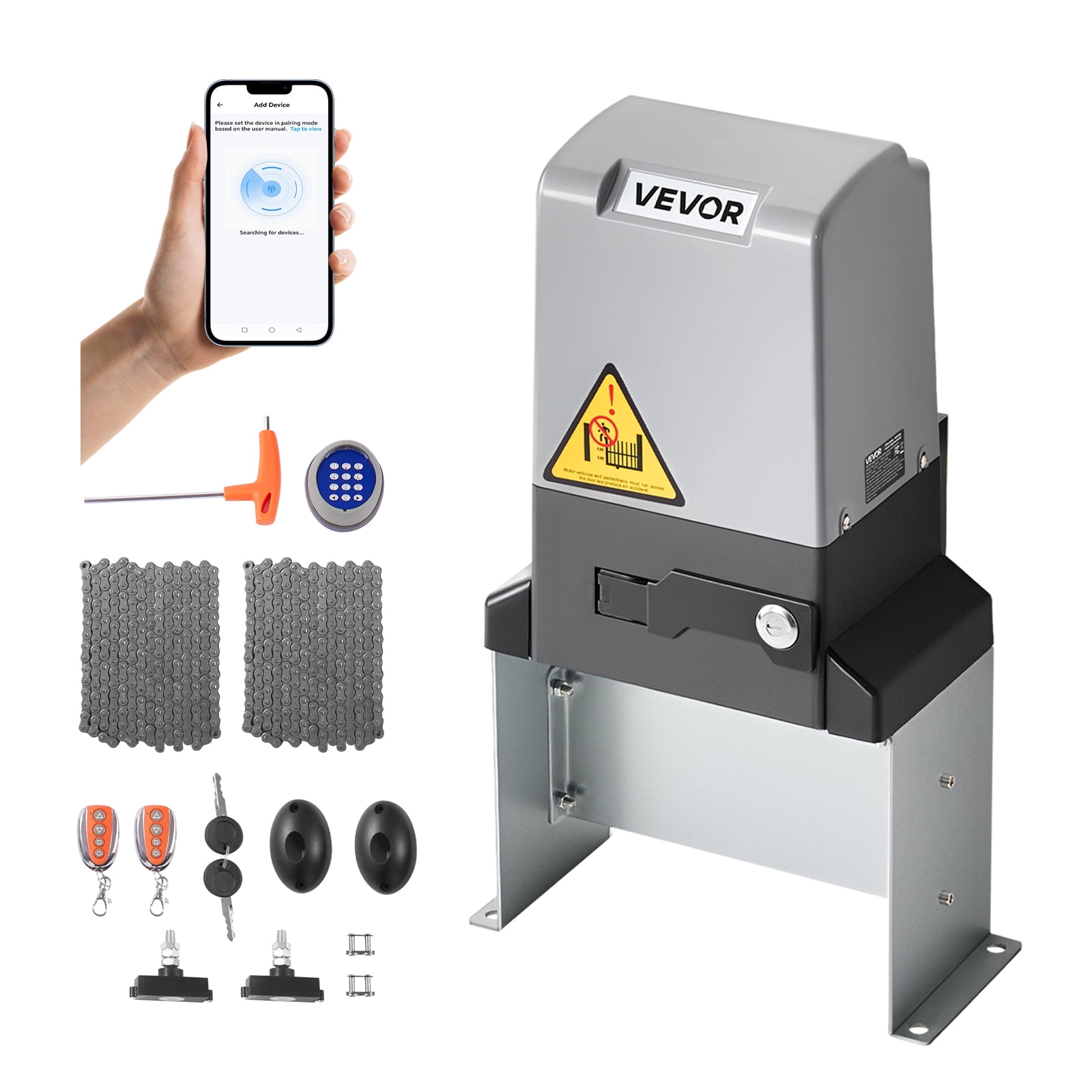 VEVOR Automatic Gate Opener, 900W Electric Sliding Gate Opener for Doors up to 65.6ft 4409lbs, Chain Drive Rolling Door Motor with Infrared Sensor & 2 Remote Controls, Driveway Gates Opening System