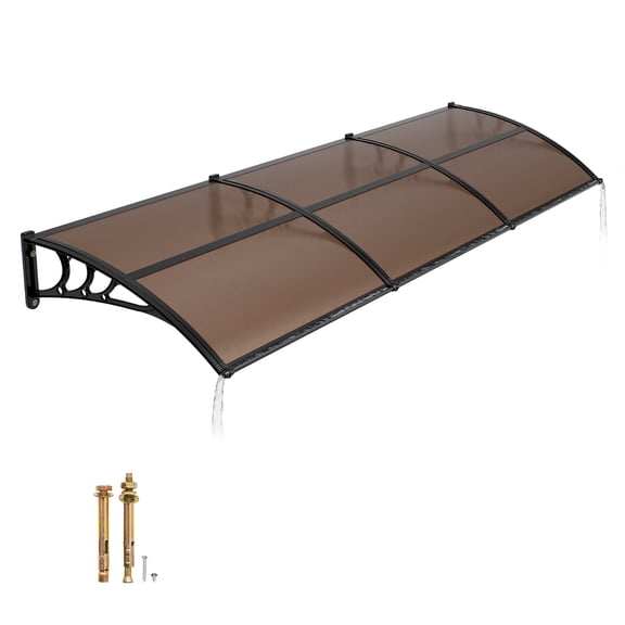 VEVOR Awnings for Door Entrance, 38 x 117 in, Exterior Front Door Window Awnings with Drainage & ABS Bracket, Rain Snow Sun Protection, Overhang Polycarbonate Door Canopy for Porch Patio, Brown