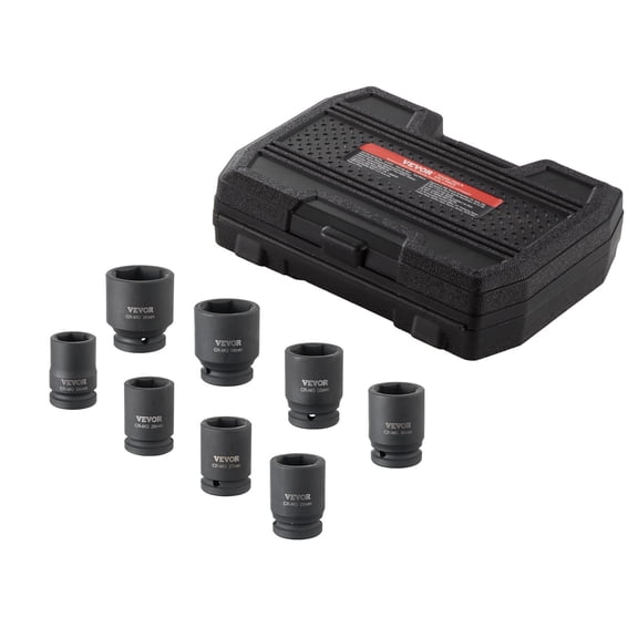 VEVOR Axle Nut Impact Socket Set, 3/4" Drive 6-Point 8-Piece Metric Spindle Nut Socket Set, CR-MO Heat Treated Large Socket Set with Storage Case, for Auto Repair, Removing or Installing Axle Nuts