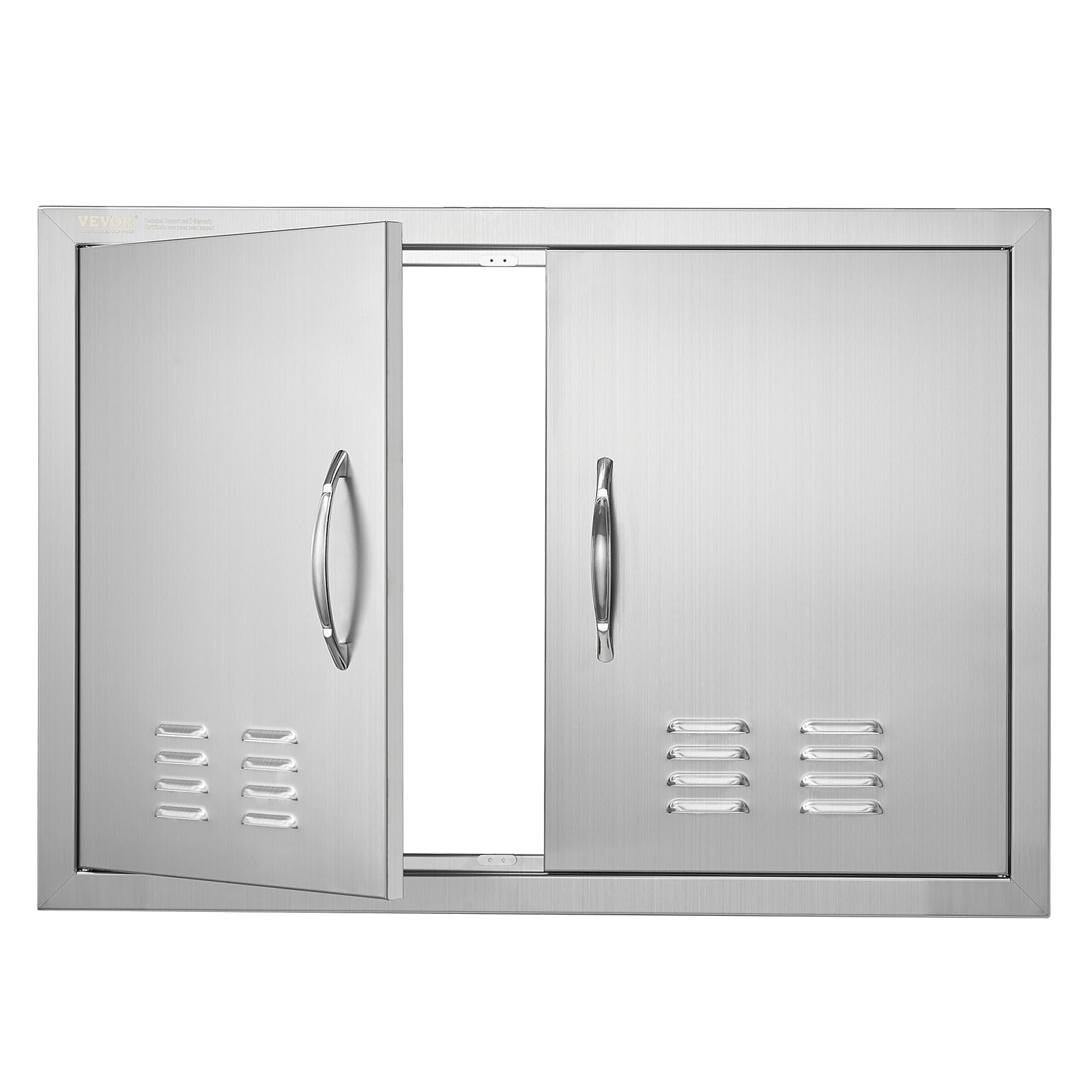 VEVOR BBQ Access Door, 30W x 21H Inch Double Outdoor Kitchen Door, Stainless Steel Flush Mount Door, Wall Vertical Door with Handles and Vents, for BBQ Island, Grilling Station, Outside Cabinet