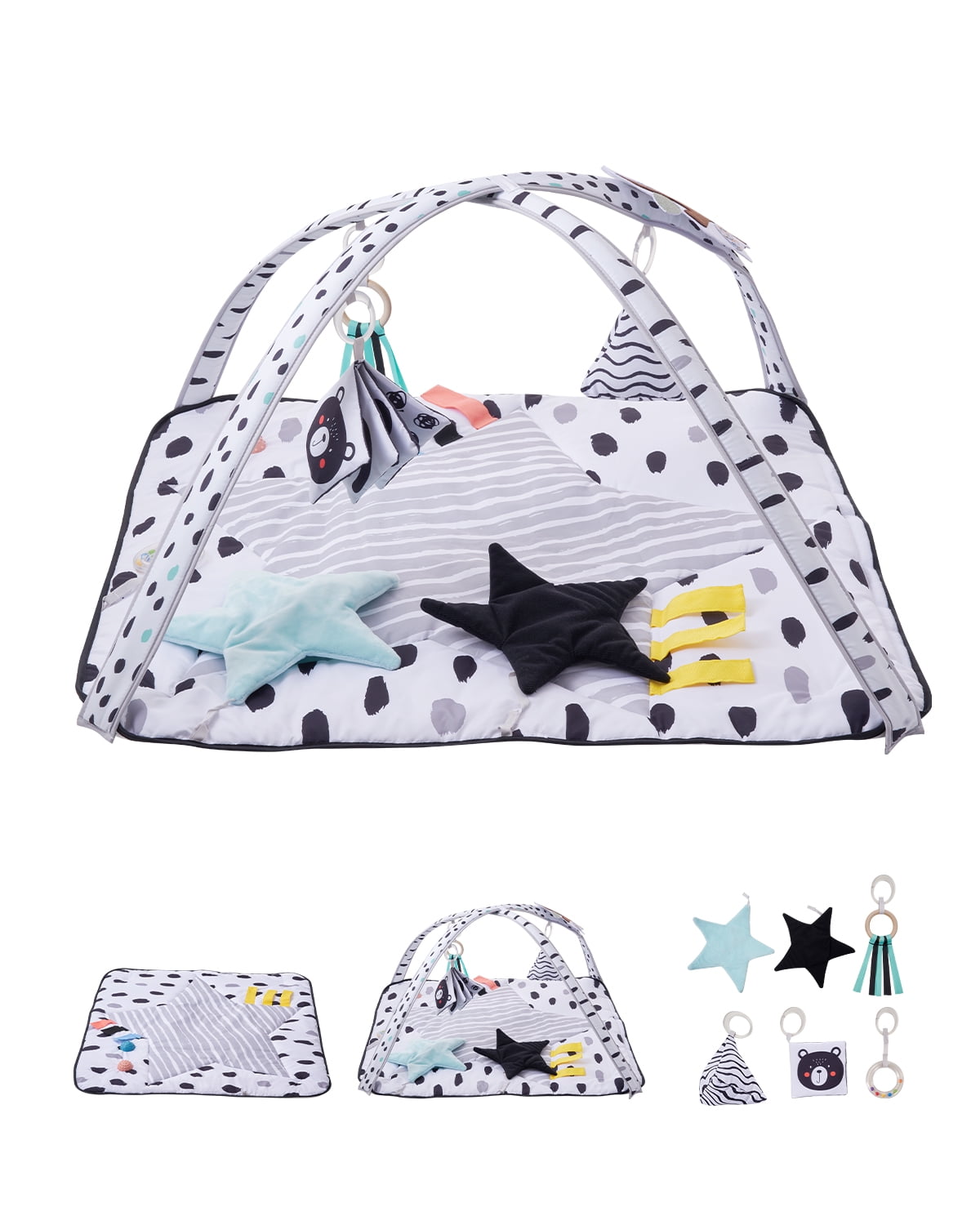 VEVOR Baby Play Gym Mat,Tummy Time Mat with 6 Sensory Toys, Baby Activity Mat with 2 Touch Balls & Soft Fabric for Sensory & Motor Skill Development, Baby Essential Gift for 0-18 Month Newborn Infant