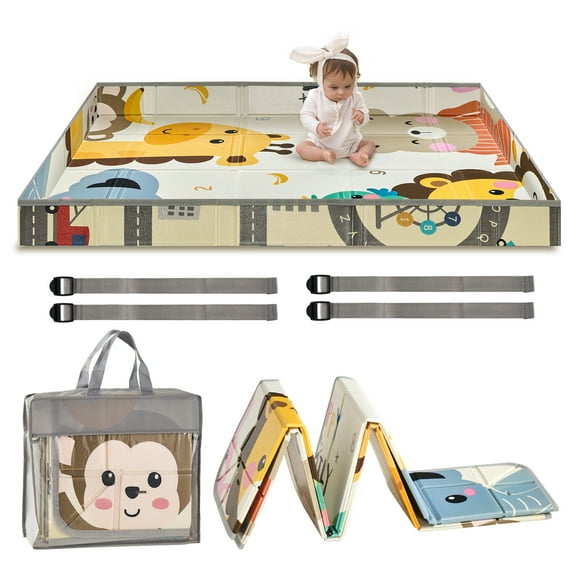 VEVOR Baby Play Mat, 59"x71" Baby Crawling Mat, Non-Slip One-Piece Foam Baby Playmat, Foldable Portable Reversible Floor Mat with Travel Bag, Waterproof Activity Playmats for Babies, Toddlers
