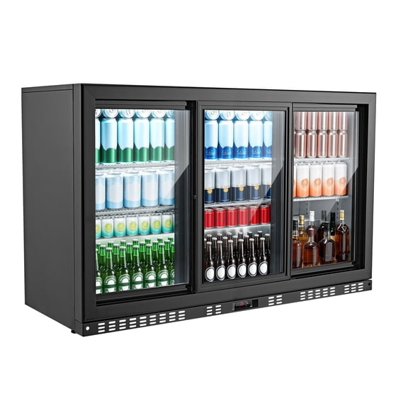 VEVOR Back Bar Cooler, 11.4 Cu.Ft Commercial Beverage Refrigerator, 3 Sliding Glass Doors, Fan Cooling Under Counter Beer Fridge w/ LED Lighting, Shelves, Low-E Glass Display for Drinks, Bar, Store