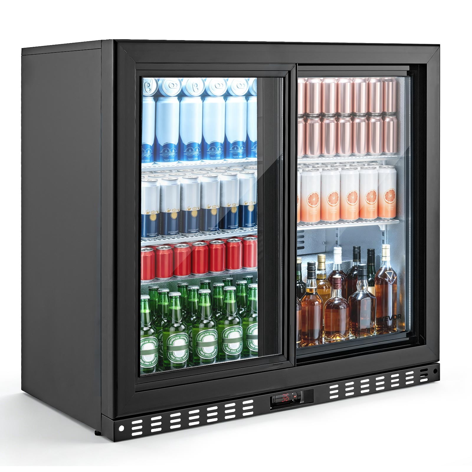 VEVOR Back Bar Cooler, 7.4 Cu. Ft Commercial Beverage Refrigerator, Under Counter Bar Fridge with 2 Sliding Doors, LED Lighting, Adjustable Shelves, Low-E Glass Display Cooler for Beer, Wine, Drink