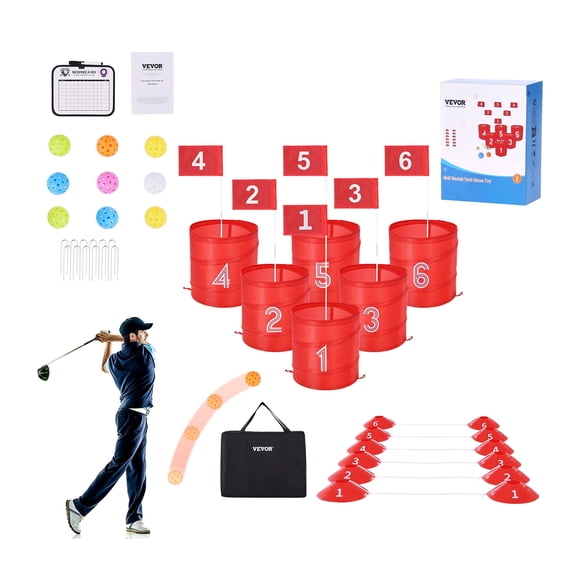 VEVOR Backyard Golf Game, 6 Hole Golf Course, Bucket Golf Game Practice Games, Golf Chipping Game for Family, Adults and Kids, Portable Outdoor Yard Golf Game for Lawn, Yard, Camping, Park, Beach