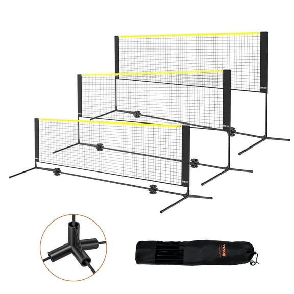 VEVOR Badminton Net, Height Adjustable Badminton Net, 10ft Wide Foldable Badminton Net, Portable Easy Setup Badminto Net Set with Poles, Stand and Carry Bag, for Kids Backyard Game Indoor Outdoor Use