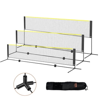 VEVOR Badminton Net, Height Adjustable Badminton Net, 14ft Wide Foldable Badminton Net, Portable Easy Setup Badminto Net Set with Poles, Stand and Carry Bag, for Kids Backyard Game Indoor Outdoor Use