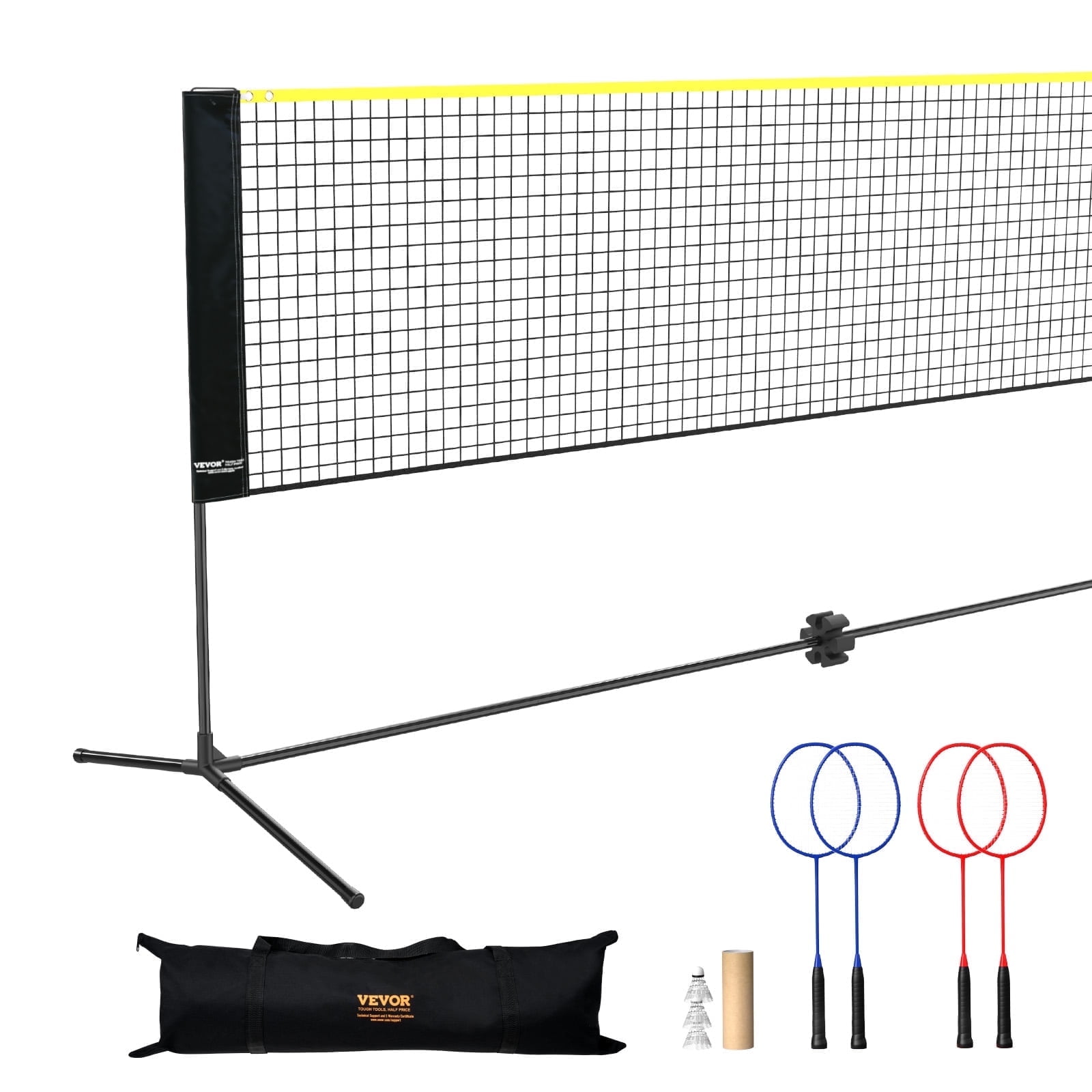 VEVOR Badminton Net, Height Adjustable Badminton Net, 20ft Wide Foldable Badminton Net, Portable Badminton Net Set with Poles, Stand, Bag, Rackets, Nylon Shuttlecocks, Kid Backyard Indoor Outdoor Use