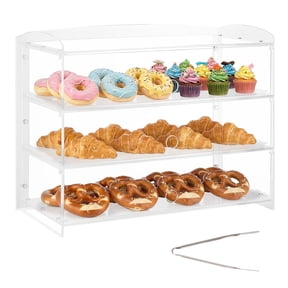 VEVOR Bakery Display Case, 3-Tier Commercial Countertop Pastry Display Case, Clear Acrylic Bread Box for Kitchen, Party Cake Cabinet with Flip-Up Door for Cookie Dessert Donut Bagel, 19" x 9.1" x 15"